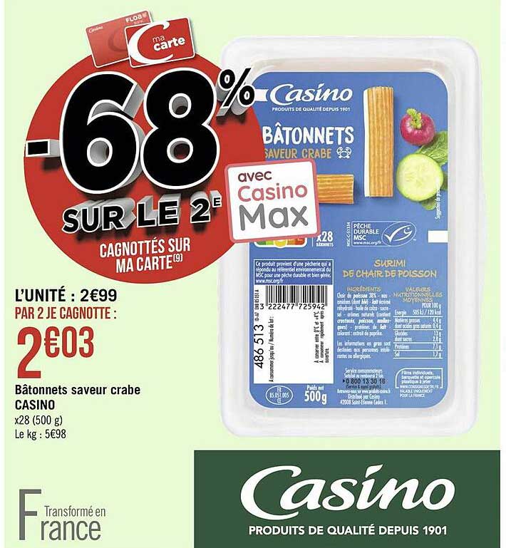 Bâtonnets Saveur Crabe Casino