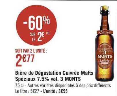 bière de dégustation cuivrée malts spéciaux 7.5% vol. 3 monts