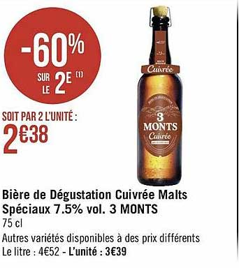 bière de dégustation cuivrée malts spéciaux 7.5% vol. 3 monts