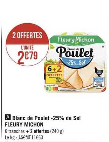 blanc de poulet -25% de sel fleury michon