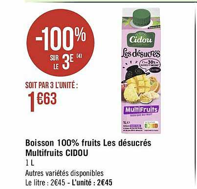 Boisson 100% Fruits Les Désucrés Multifruits Cidou