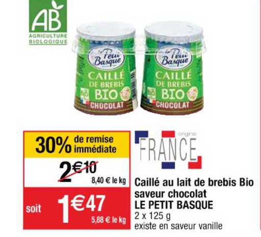 caillé au lait de brebis bio saveur chocolat le petit basque