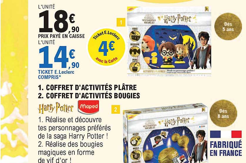 coffret d'activités plâtre, coffret d'activités bougies harry potter, maped