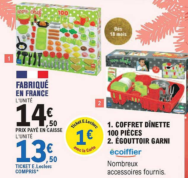 coffret dînette 100 pièces, égouttoir garni écoiffier