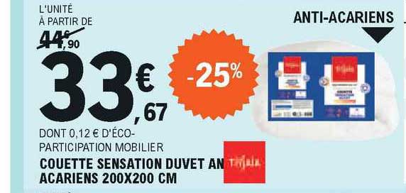 couette sensation duvet anti acariens 200 x 200 cm tissaia