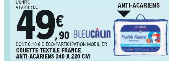 couette textile france anti acariens 240 x 220 cm bleucâlin