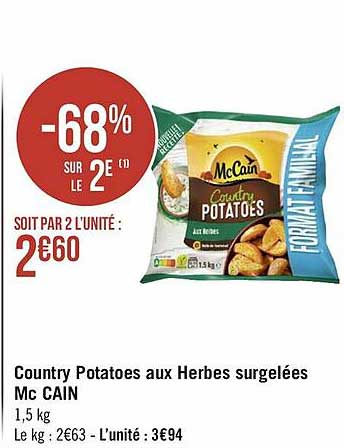 country potatoes aux herbes surgelées mc cain