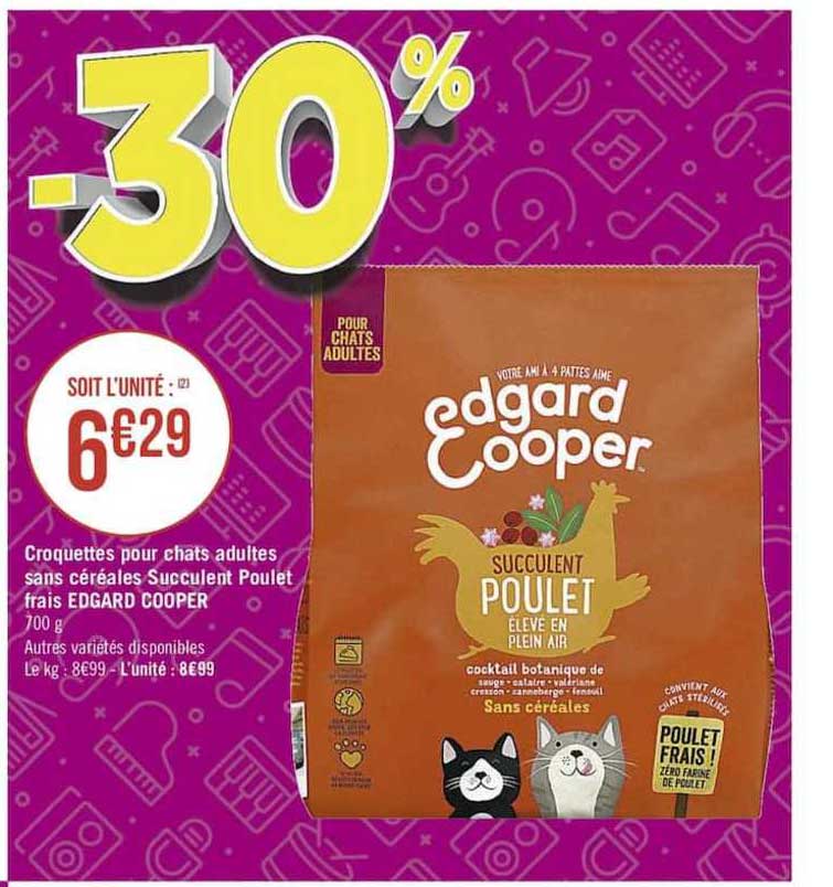 croquettes pour chats adultes sans céréales succulent poulet frais edgard cooper