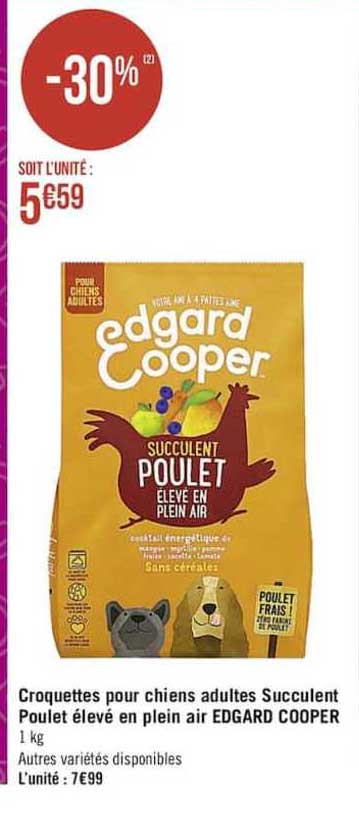 croquettes pour chiens adultes succulent poulet élevé en plain air edgard cooper