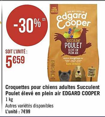 croquettes pour chiens adultes succulent poulet élevé en plein air edgard cooper
