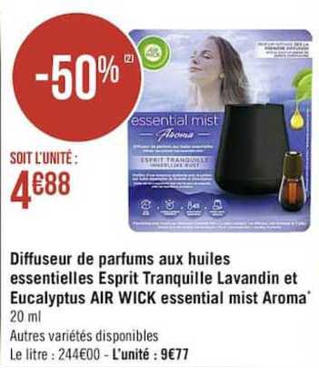 diffuseur de parfums aux huiles essentielles esprit tranquille lavandin et eucalyptus air wick essential mist aroma