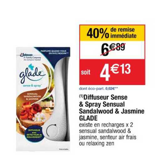 diffuseur sense & spray sensual sandalwood & jasmine glade