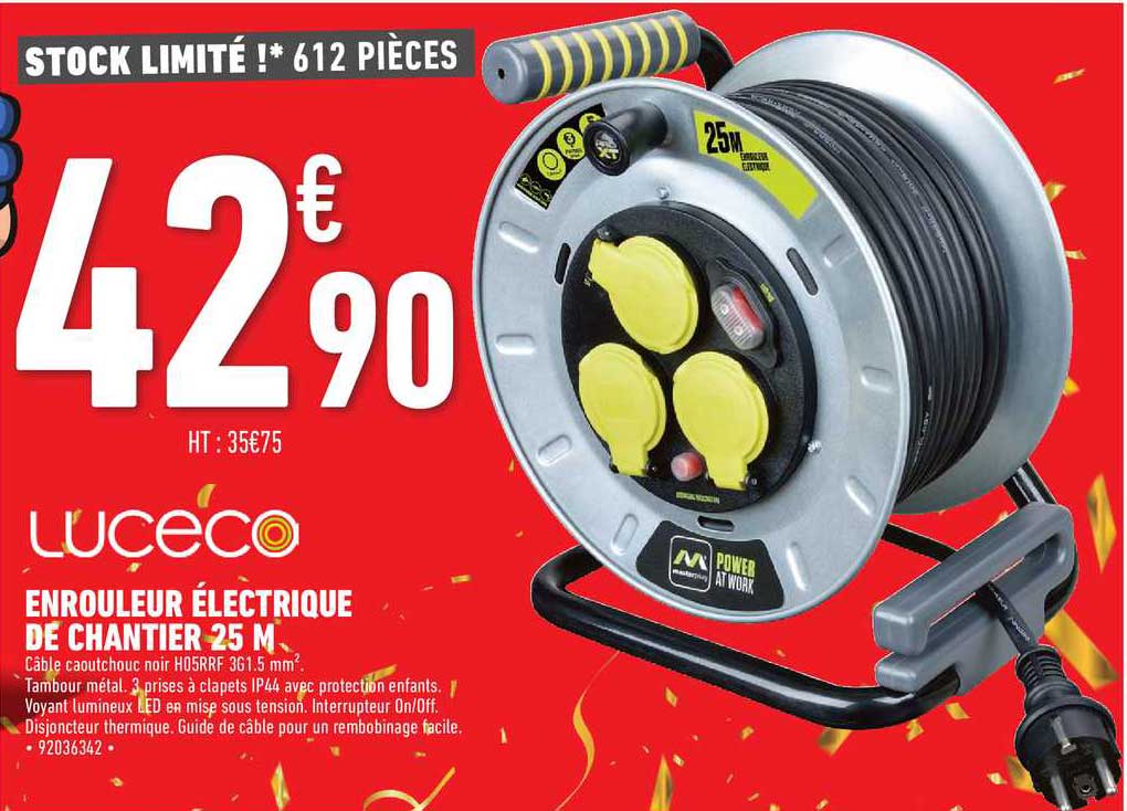 enrouleur électrique de chantier 25 m luceco
