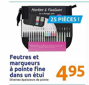feutres et marqueurs à pointe fine dans un étui