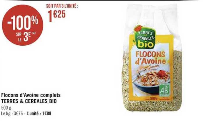 flocons d'avoine complets terres & céréales bio