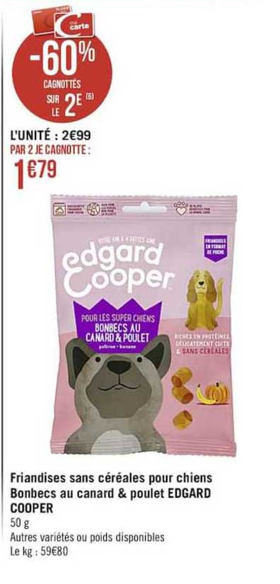 friandises sans cérélaes pour chiens bonbecs au canard & poulet edgard cooper