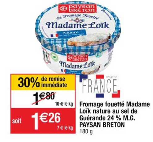 fromage fouetté madame loïk nature au sel de guérande 24% m.g. paysan breton