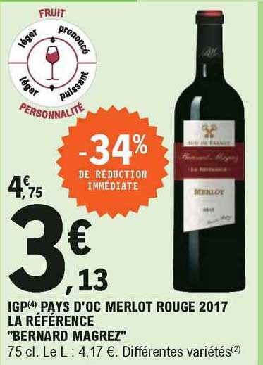 igp pays d'oc merlot rouge 2017 la référence "bernard magrez"