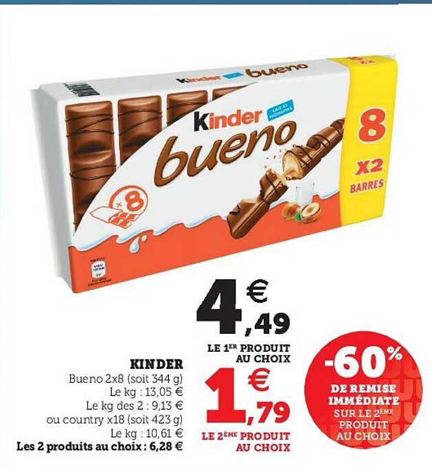 Kinder -60% De Remise Immédiate Sur Le 2ème Produit Au Choix