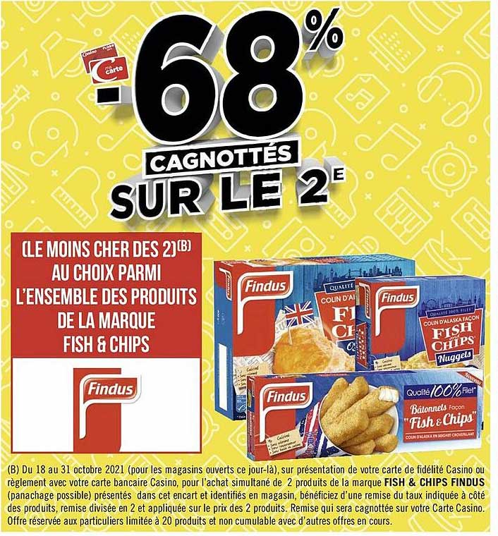 l'ensemble des produits de la marque fish & chips findus