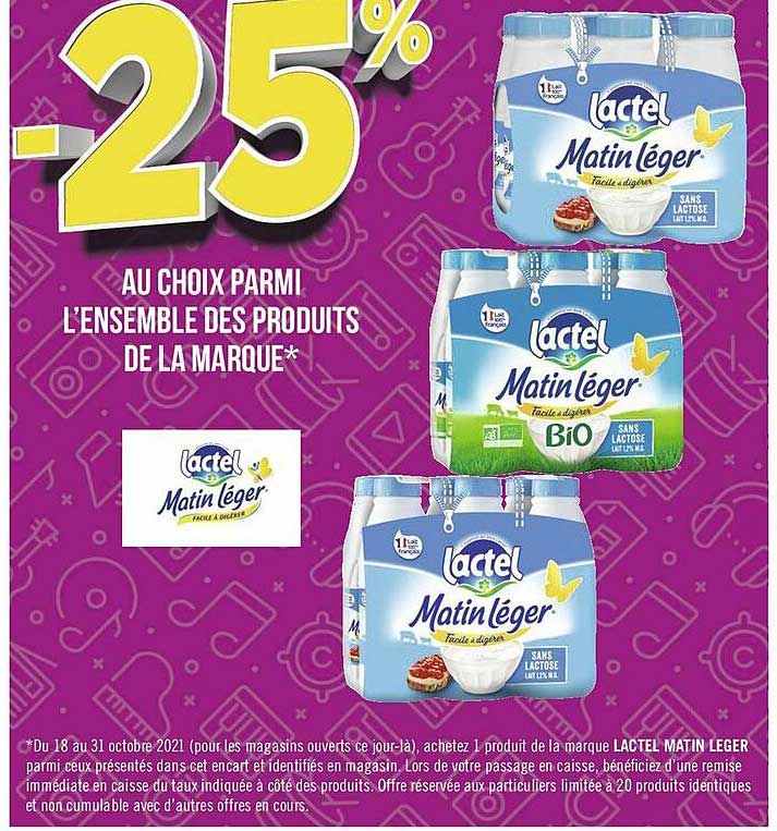 l'ensemble des produits de la marque lactel matin léger