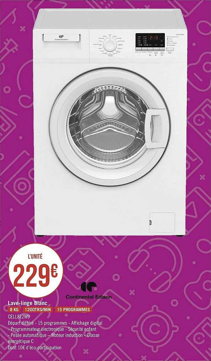 lave-linge blanc continental edison