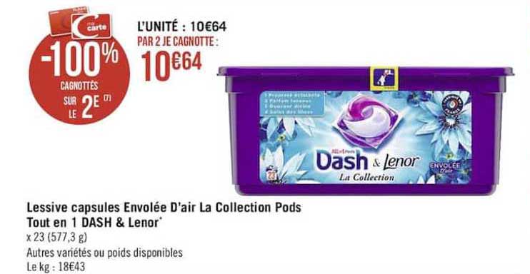 lessive capsules envolée d'air la collection pods tout en 1 dash & lenor