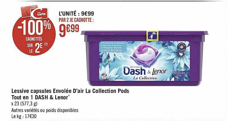 lessive capsules envolée d'ir la collection pods tout en 1 dash & lenor