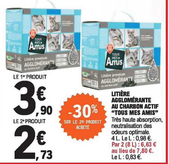 litière agglomérante au charbon actif "tous mes amis"