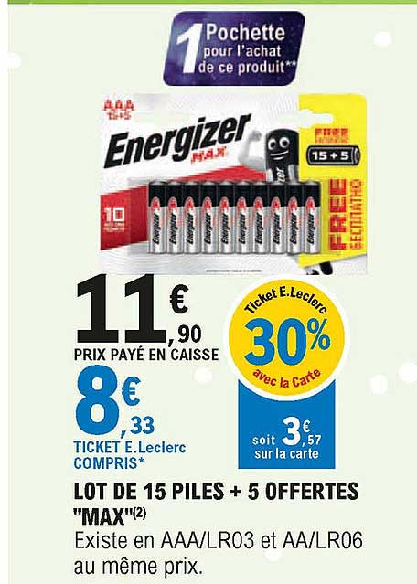 lot de 15 piles + 5 offertes "max"