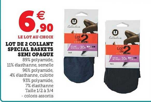 lot de 2 collant spécial baskets semi opaque