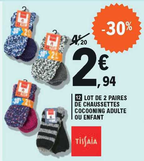 lot de 2 paires de chaussettes cocooning adulte ou enfant tissaia
