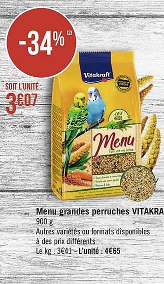 menu grandes perruches vitakraft