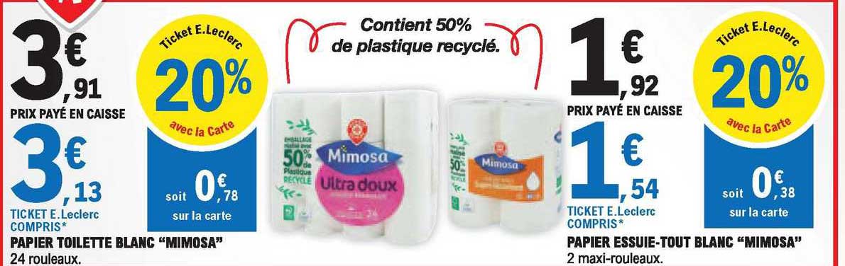 papier toilette blanc "mimosa", papier essuie-tout blanc "mimosa"