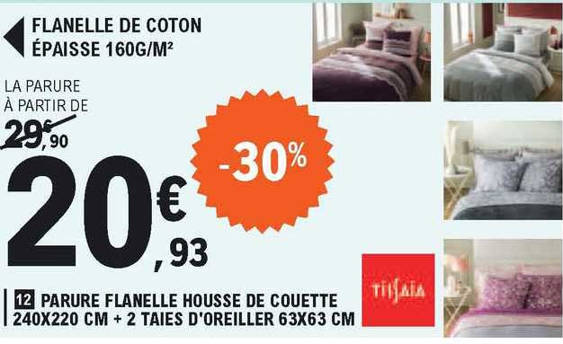 parure flanelle housse de couette 240 x 220 taies d'oreiller 63 x 63 cm tissaia