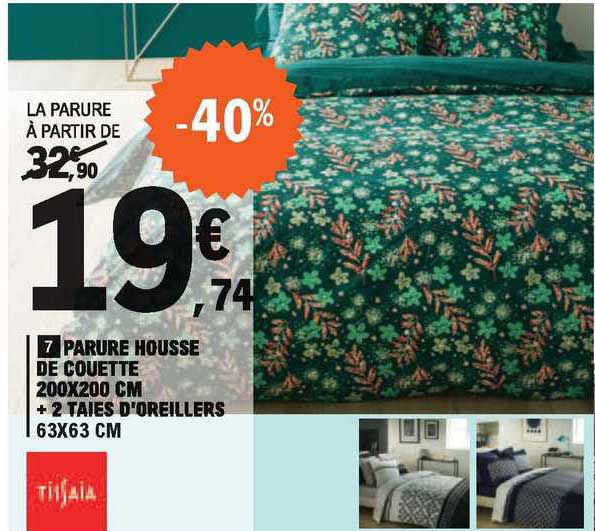 parure housse de couette 200 x 200 cm + 2 taies d'oreillers 63 x 63 cm tissaia