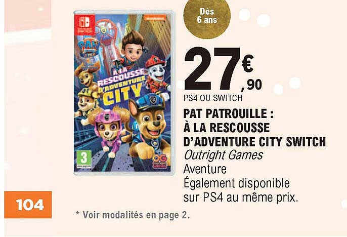 pat patrouille : à la rescousse d'adventure city switch