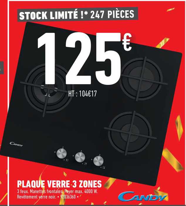 plaque verre 3 zones