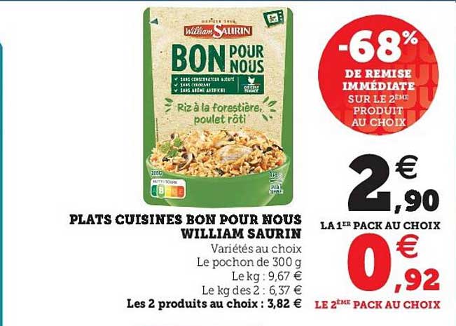 plats cuisines bon pour nous william saurin -68% de remise immédiate sur le 2ème produit au choix