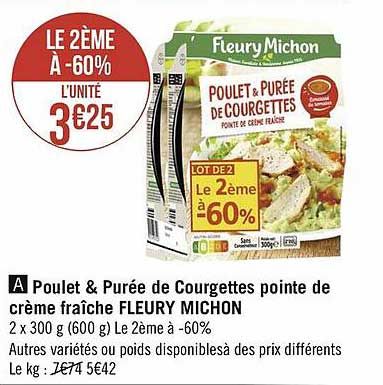 poulet & purée de courgettes pointe de crème fraîche fleury michon