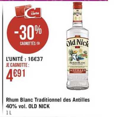 rhum blanc traditionnel des antilles 40% vol. old nick