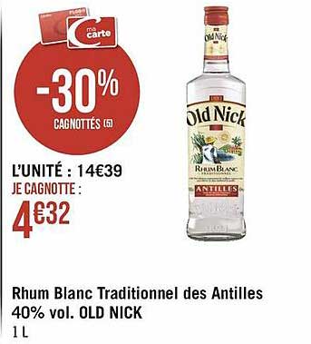 rhum blanc traditionnel des antilles 40% vol. old nick