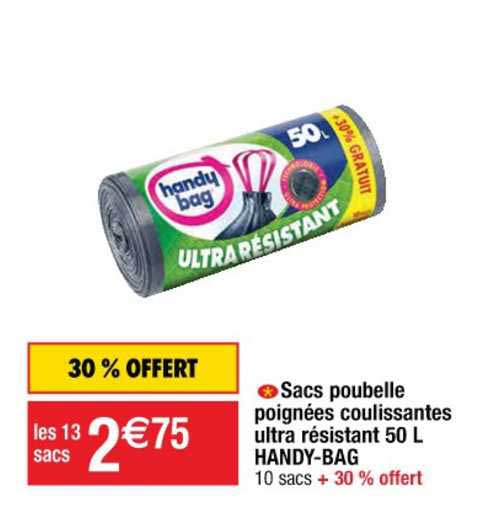 sacs poubelle poignées coulissantes ultra résistant 50l handy-bag
