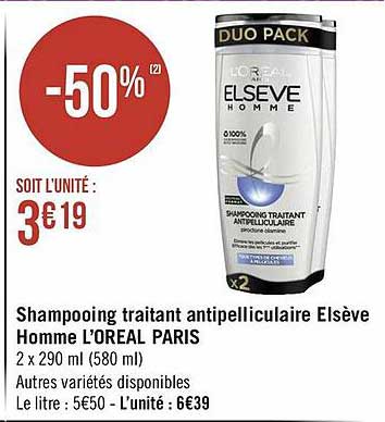 shampooing traitant antipelliculaire elsève homme l'oréal paris