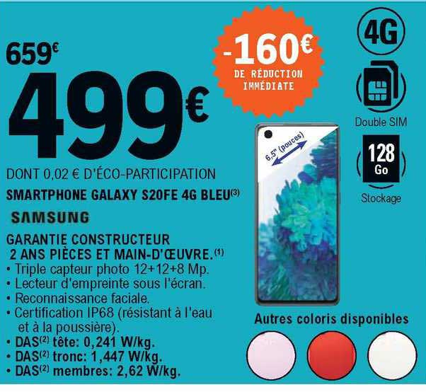 smartphone galaxy s20fe 4g bleu samsung