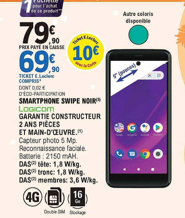 smartphone swipe noir logicom