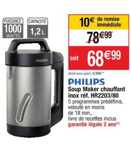 soup maker chauffant inox philips hr2203-80