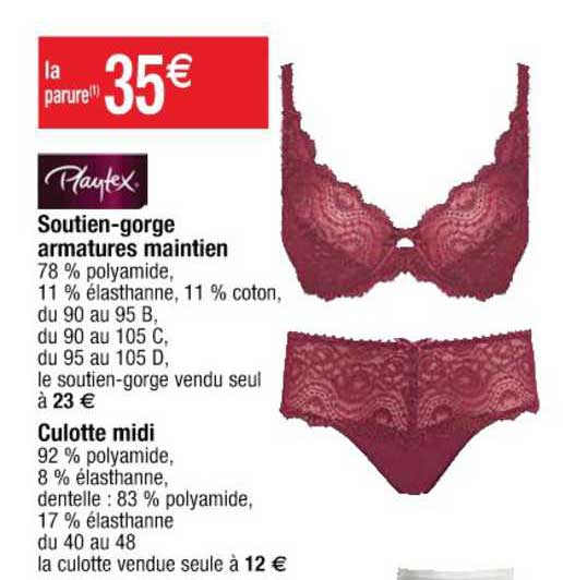 soutien-gorge armatures maintien, culotte midi playtex