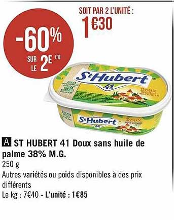 st hubert 41 doux sans huile de palme 38% m.g.