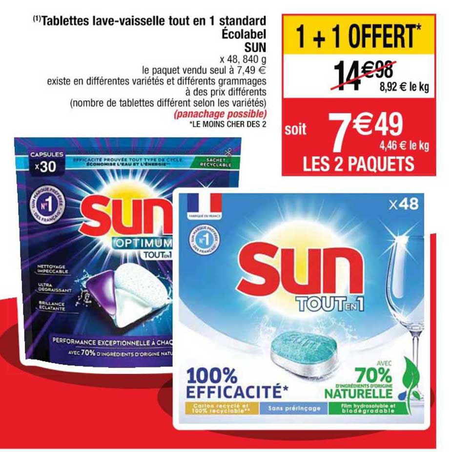 tablettes lave-vaisselle tout en 1 standard écolabel sun